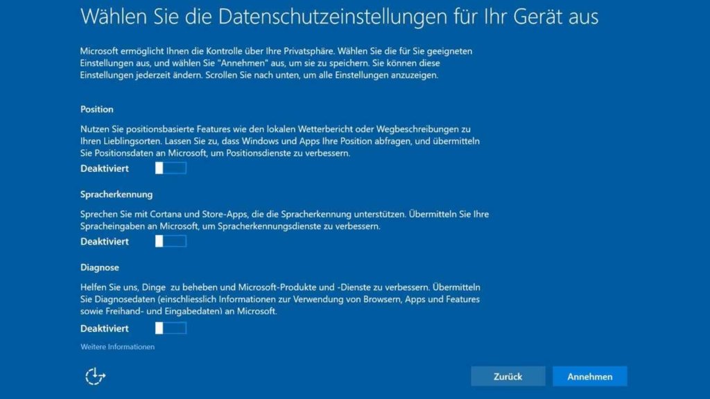 Windows 10 Creator Update Slider deaktiviert